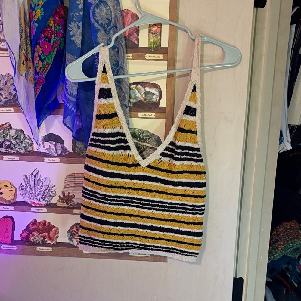 Free People Striped Yellow and Black Knit Tank Top